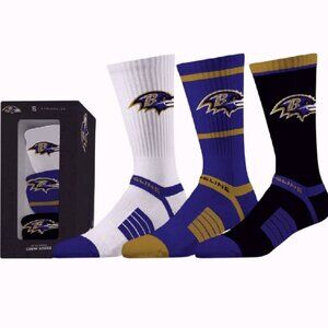 Baltimore Ravens Licensed 3-Pack Crew Socks Set - NEW Fast Ship